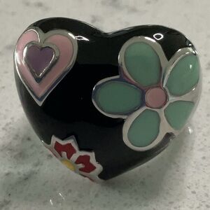Edforce Stainless Steel Elegant Enameled Heart shaped w/flowers Ring size 9-1/2